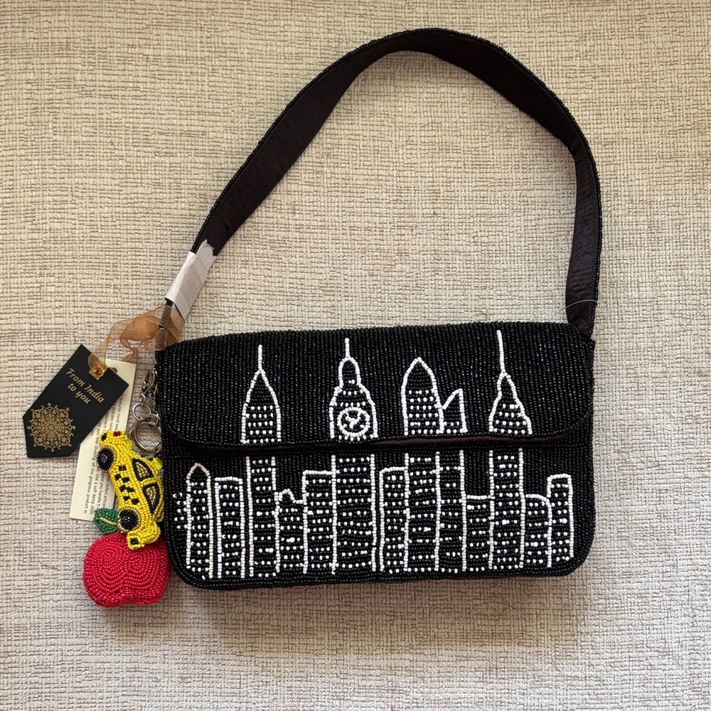 Viral Black Beaded NYC Cityscape Shoulder Bag